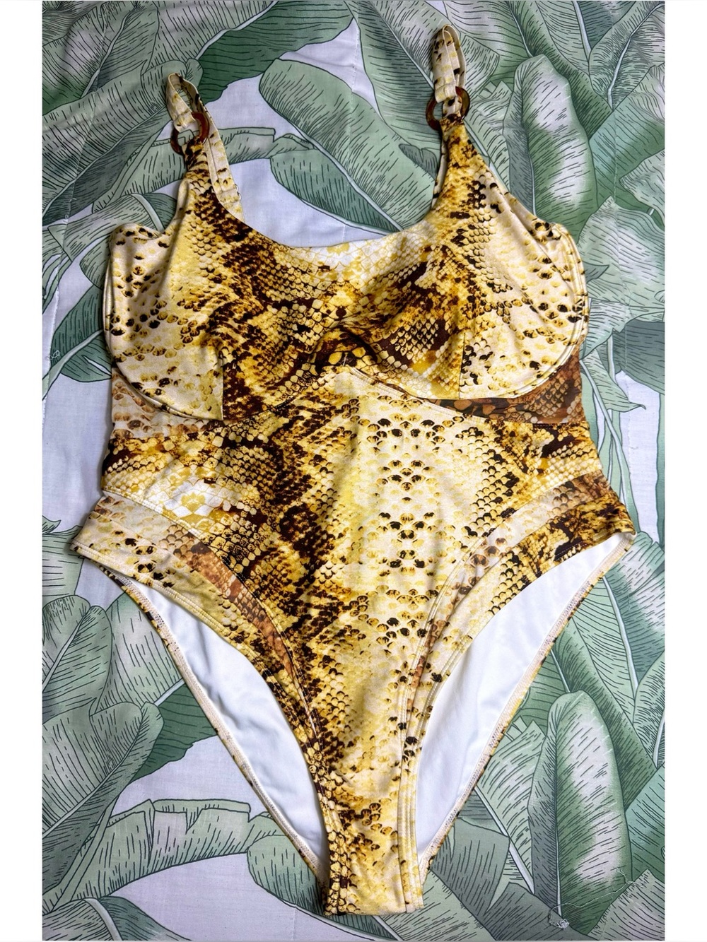 River Island Snake Print Underwire One Piece Swimsuit XL 16 Animal Print Yellow